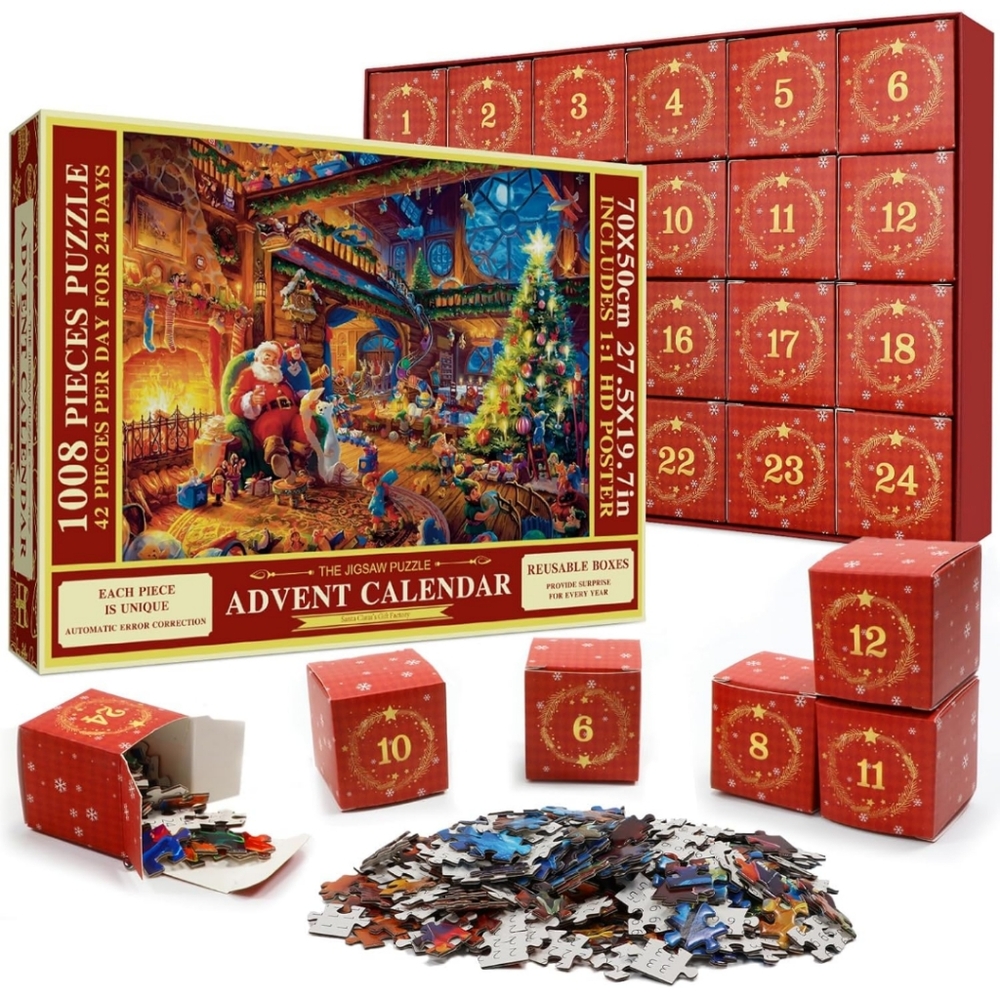 Jigsaw Puzzle Advent Calendar 1008 Pieces Puzzle 24 Days Christmas Old Man Santa